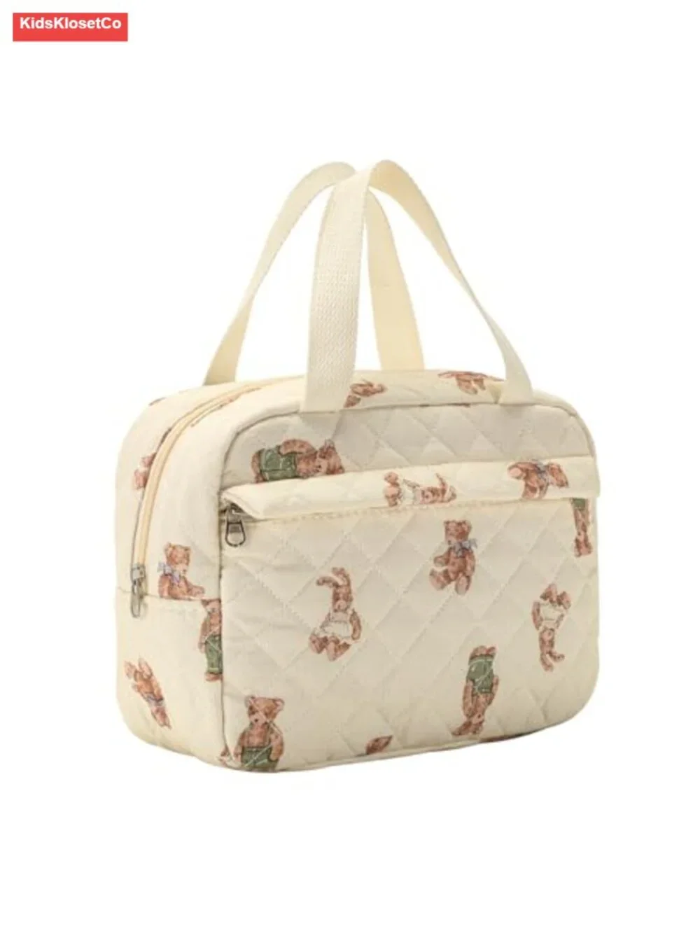 Quilted Large Makeup Bag with Top Handle Travel Cosmetic Organizer Cotton